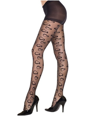 Black fashion fancy tights with little hearts - MH7278BLK