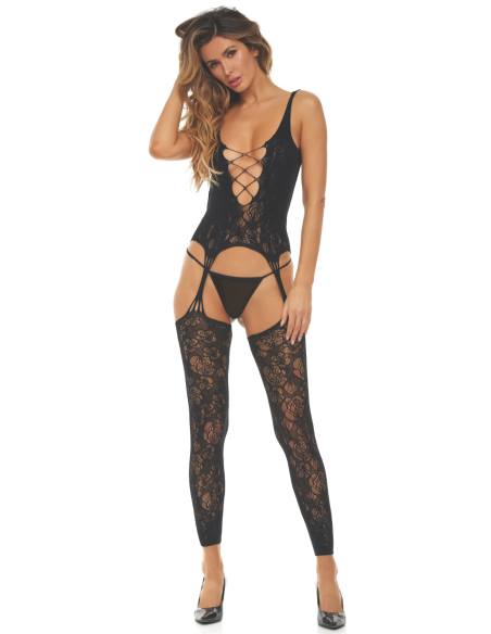 Black floral fishnet jumpsuit - REN7103-BLK