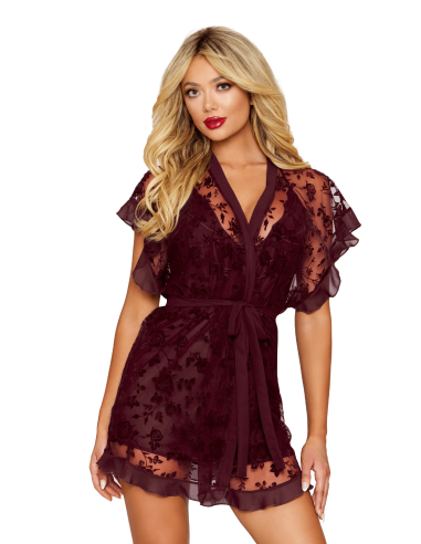 Aubergine-colored nightie and bathrobe - DG13666CHE