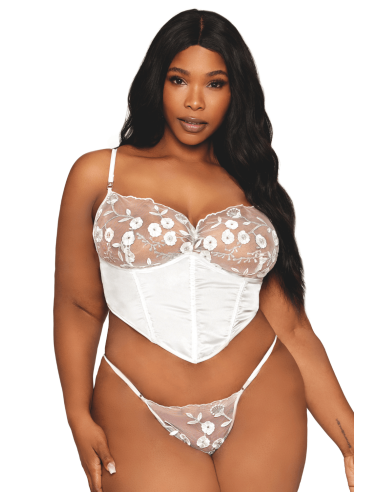 Bustier blanc avec armatures grande taille, en satin et dentelle florale - DG13262XWHT