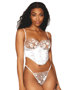 Wit beugel bustier van satijn en bloemenkant - DG13262WHT