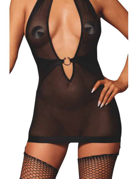 Babydoll met jarretelgordel en zweep - DG13704BLK