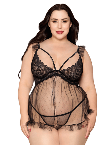 Babydoll large black and matching thong - DG13694XBLK