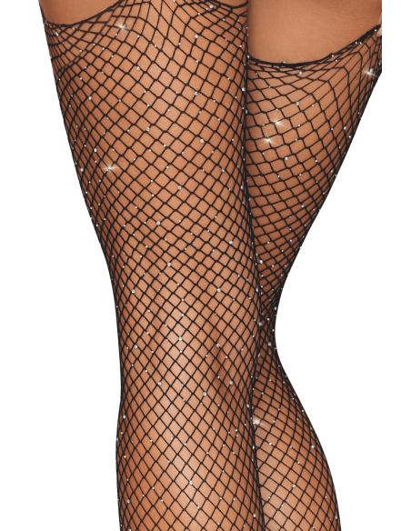 Wijde netkousen met strass - DG0531BLK