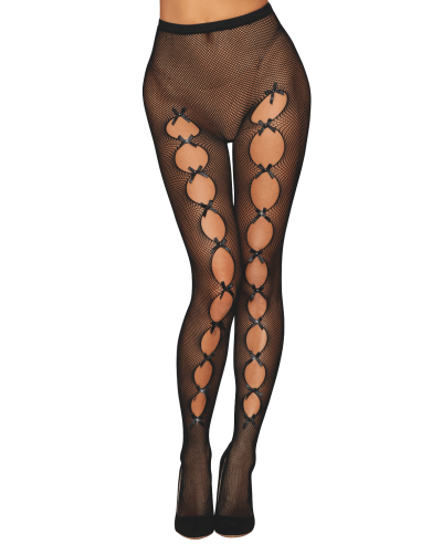 Fancy black fishnet tights with piping at back - DG0528BLK