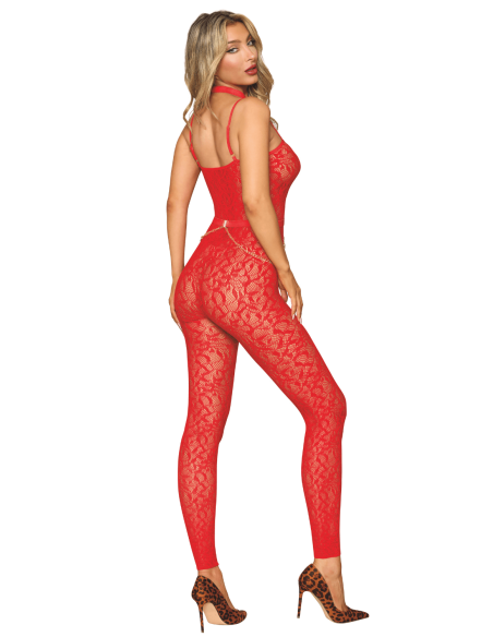Seamless bodystocking, red fantasy with removable chains - DG0518POI