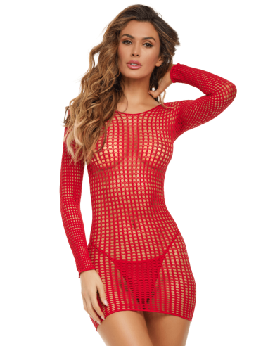 Fancy red fishnet dress - REN7107-RED