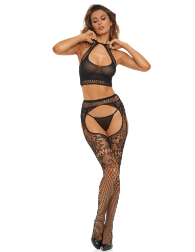 Fancy fishnet 2-piece set - REN7115-BLK