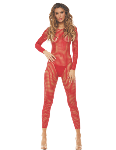 Red open crotch bodystocking - REN7108-RED