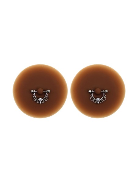 Pair of half-ring piercing bar nipples dark skin faux diamond - XP008F