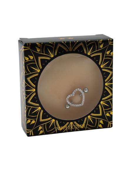 Pair of nipple piercing bar heart faux diamond light skin - XP004C
