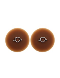 Par de piercing pezón barra de corazón falso diamante piel oscura - XP004F