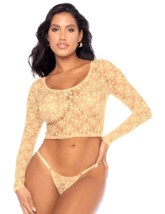 2-delige set in pastelgeel kant, crop top en string - MAL8918LYLW