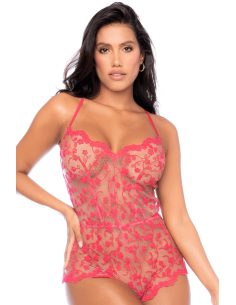 Mono de encaje transparente en cereza - MAL7543CHRY