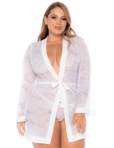 Grote witte kanten badjas - MAL7611XWHT