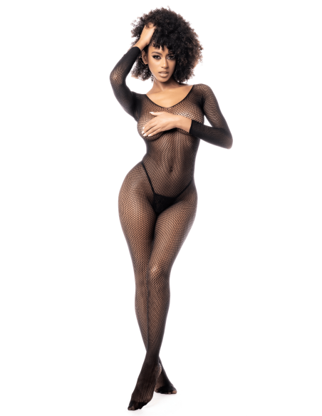 Mono de rejilla negro de manga larga - MAL1102BLK