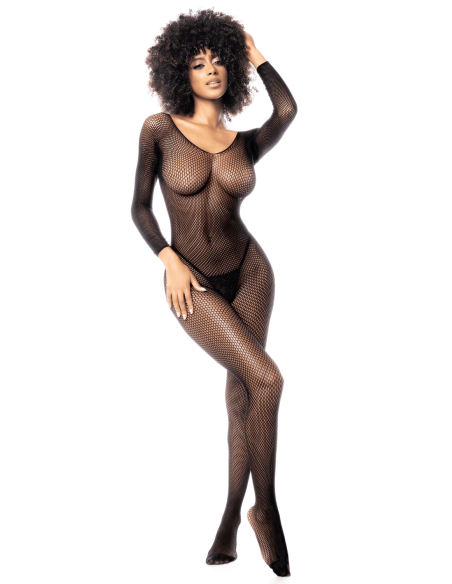 Mono de rejilla negro de manga larga - MAL1102BLK
