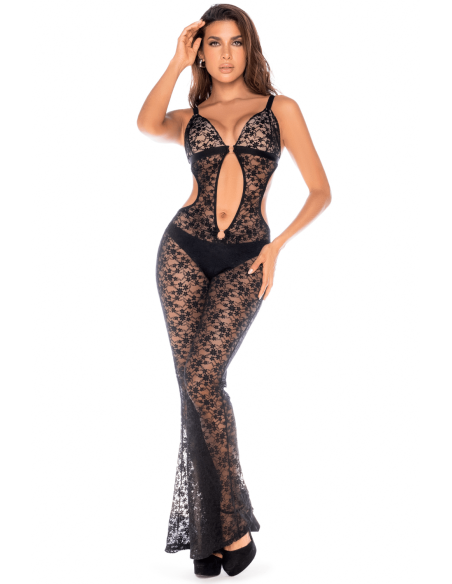 Mono/vestido calado de encaje negro - MAL1914BLK