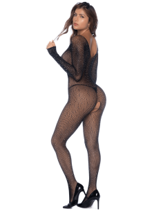 Black fishnet jumpsuit with rhinestones - MAL1131BKRH