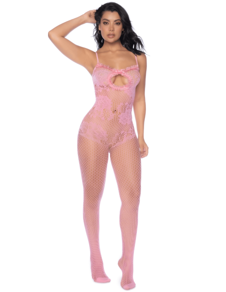 Combinaison en résille rose ajourée - MAL1130BGPK