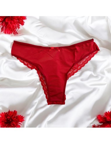 Culotte rouge en dentelle avec nœud en satin - PF09LRED