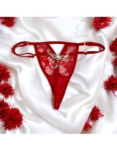String rouge bijou perle  strass dorés