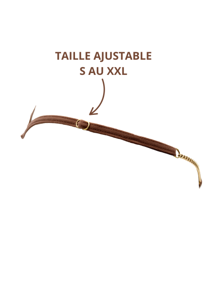 Open taupe kanten string met gouden kettingen