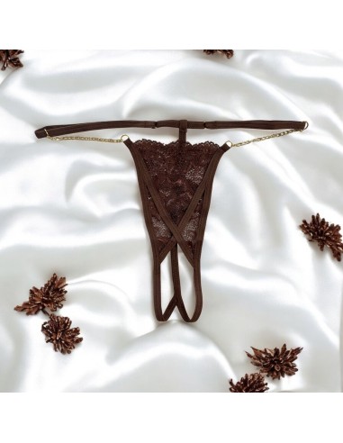 String dentelle marron ouvert