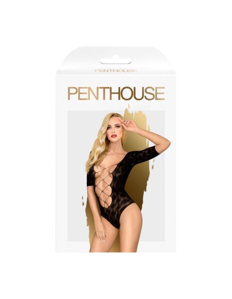 Zwarte bodysuit met driekwart mouwen Salute me - PH0114BLK
