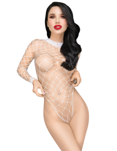 Scandalous white wide mesh bodysuit - PH0108WHT
